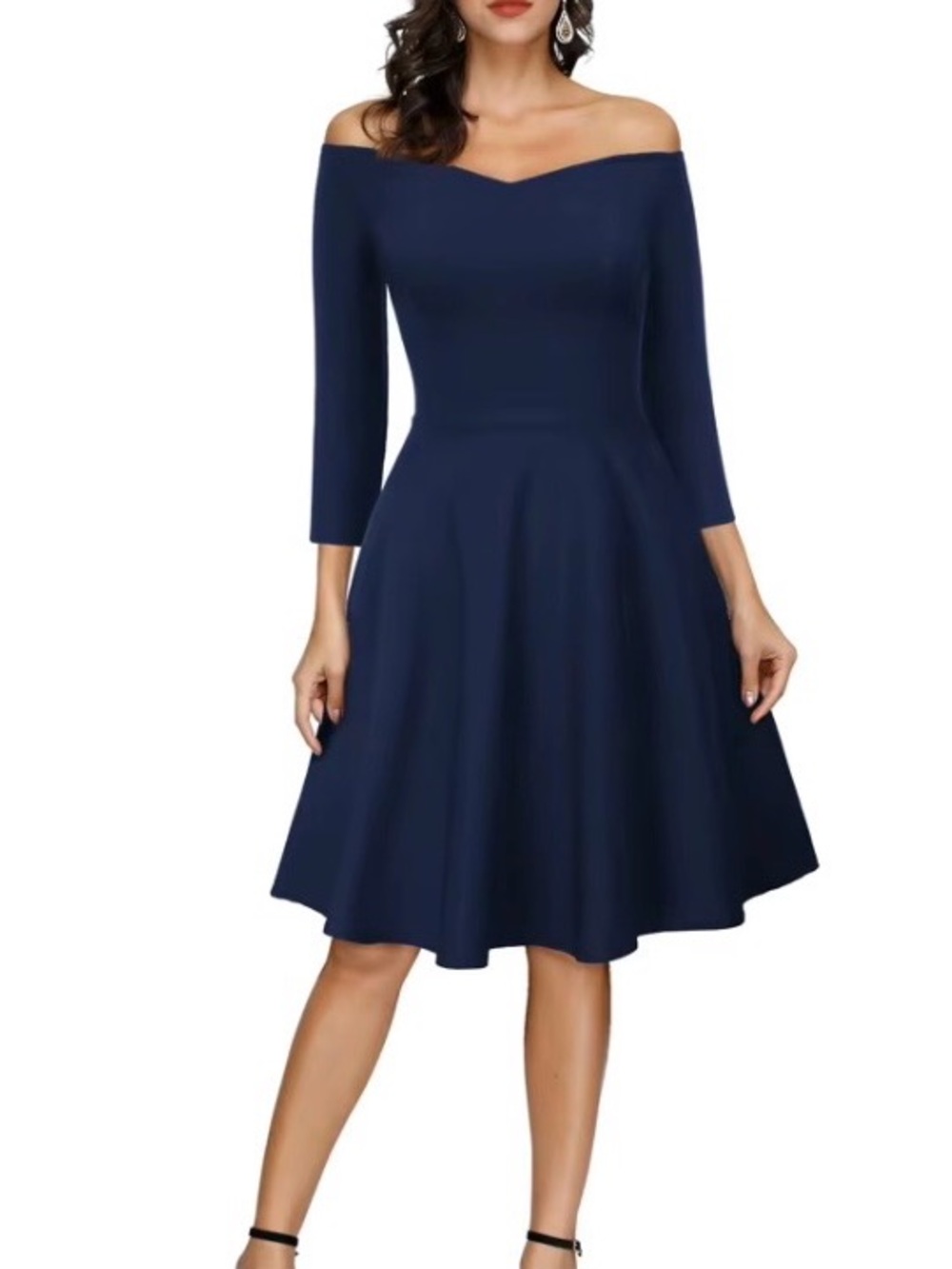 Grace Karin BLACK Off-Shoulder Fit-&-Flare Midi Dress NWT M Little Black Dress!